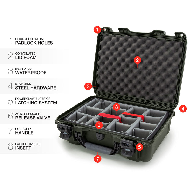 Waterproof Nanuk 925 Hard Case with Padded Dividers - Olive