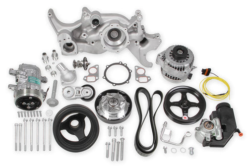 Holley Complete LS Swap Front Accessory Serpentine Drive System | Mid-Mount with Water Pump, Alternator, A/C & Power Steering | Gen III/IV 4.8/5.3/LS1/LS2/LS3/LS6 Natural Finish 20-185