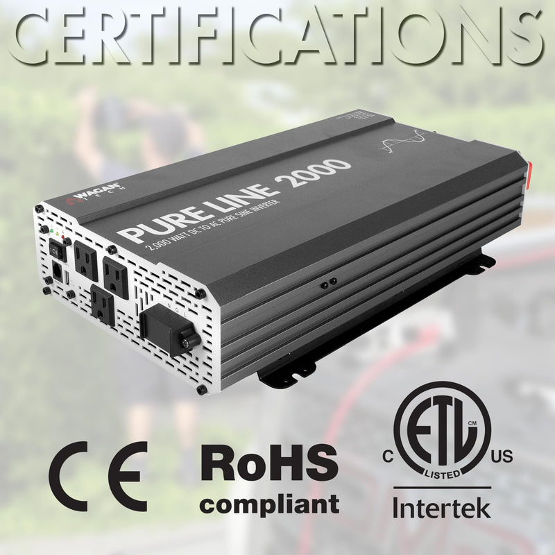 Wagan Pure Line EL3808 Power Inverter 2000 Watt DC 12V to 110V AC Car Pure Sine Wave Power Inverter for Home RV Camping Van Life Off Grid ETL Certified