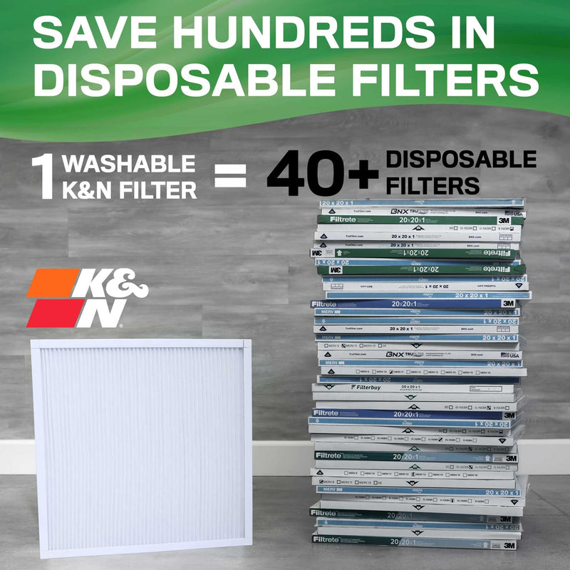 K&N HVAC Furnace Air Filter 10x20x1, Lasts a Lifetime, Washable, Merv 11, the Last Filter You Will Ever Buy, Breathe Safely at Home or in the Office, HVC-11020