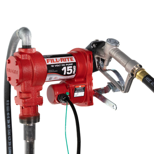 Fill-Rite 12V FR1210H 15 GPM Fuel Transfer Pump with Discharge Hose & Manual Nozzle | Gasoline, Diesel, Kerosene, Ethanol & Methanol Blends & Biodiesel