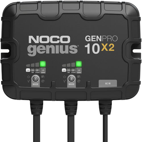 GENPRO10X2 NOCO Genius: 2-Bank, 20A Onboard Battery Charger - 10A Per Bank, 12V Waterproof Marine Charger with Overcharge Protection & Temperature Compensation – for Lead-Acid & Lithium Batteries