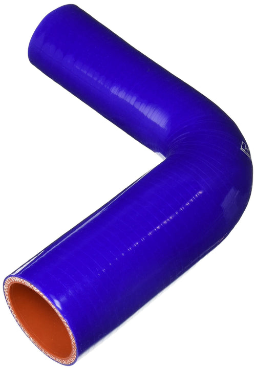 HPS Silicone High Temperature 4-ply Reinforced 90 degree Elbow Reducer Coupler Hose HTSER90-150-200-BLUE, 75 PSI Maximum Pressure, 4" Leg Length on each side, 1-1/2" > 2" ID, Blue