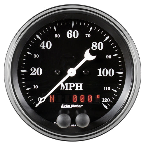 Gauge AUTO METER 1749 Speedometer (Old TYME Black 3 3/8", 120Mph, GPS, Old TYME Black)