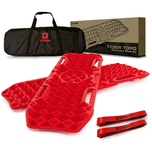 Tyger Auto Off-Road Topo Recovery Boards | Jack Lift Compatible | Extra Wide | Emergency Rescue on Mud, Snow, Sand for Trucks SUV | Tire Wheel Traction Mat Ramp Pads | Pair Set | Red | TG-RD2U22237