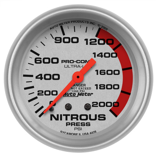 Auto Meter Ultra-Lite 4428 Mechanical Nitrous Pressure Gauge,2.625 in.