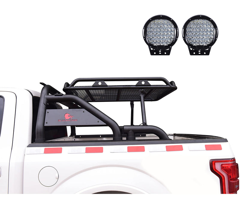 Modular Black Universal ROLL BAR for 1/2 TON Trucks (GM Silverado 14+/Ford F150 15+/Dodge RAM 15+) with Full Size Cargo Basket(with RED Brake Light)