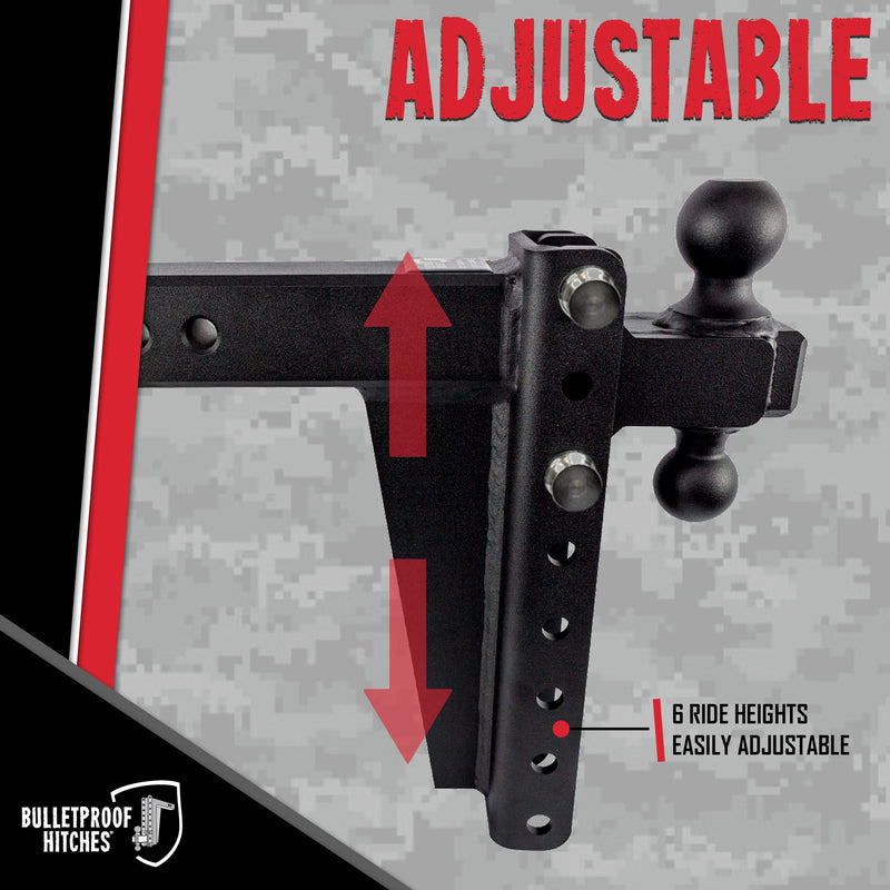 2.5" BulletProof Hitches Adjustable Heavy Duty Trailer Hitch (22,000 lb. Rating) - 10" Drop/Rise Trailer Hitch with 2" & 2-5/16" Dual Ball - Powder Coat, Solid Steel, Corrosion-Resistant