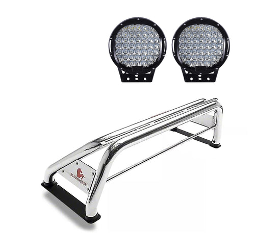 Classic Black Horse Roll Bar Incl.Set of 9 Black Round LED Light Stainless Steel Compatible with 1999-2024 Ford F-250 Super Duty|1999-2024 Ford F-350 Super Duty|1999-2024 Ford F-450 Super Duty