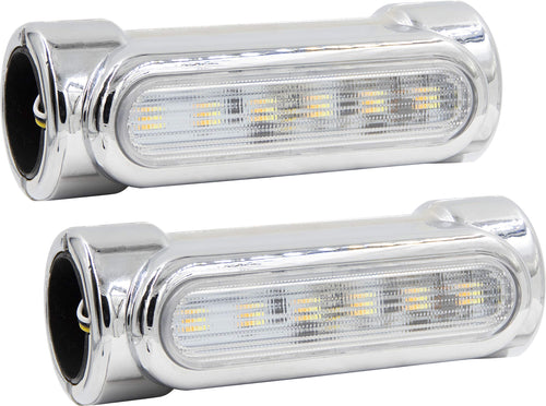 Motorcycle Saddle Tramp - Highway Bar Switchback Chrome - Driving and Signal Lights, LED Turn Signals (BC-MHBSBC)