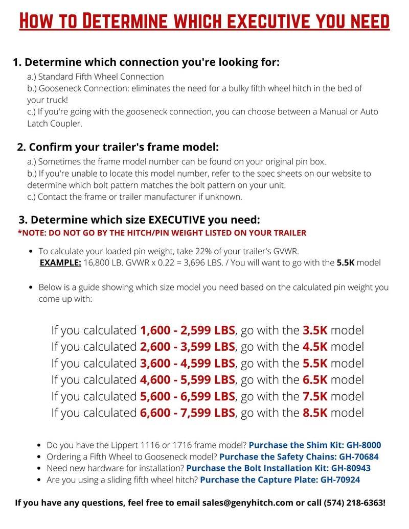 GEN-Y Hitch GH-8040 Fifth Wheel Box Executive Torsion-Flex King Pin, 1.5K - 3.5K Pin Weight, 21K Towing - Check Fitment Chart