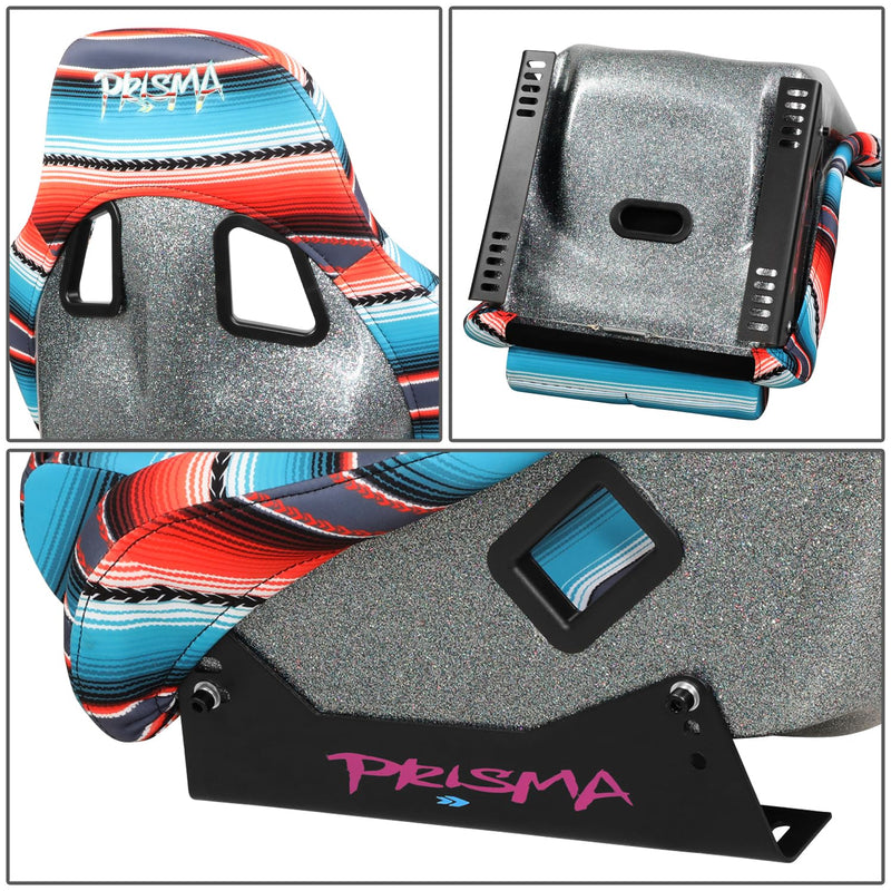 NRG Innovations Fixed Back Bucket Racing Seat Prisma with Bottom Mount Bracket, 22" W X 34" H X 16" D, Red White Blue Black Pink Serape Print, FRP-303-BAJACALI