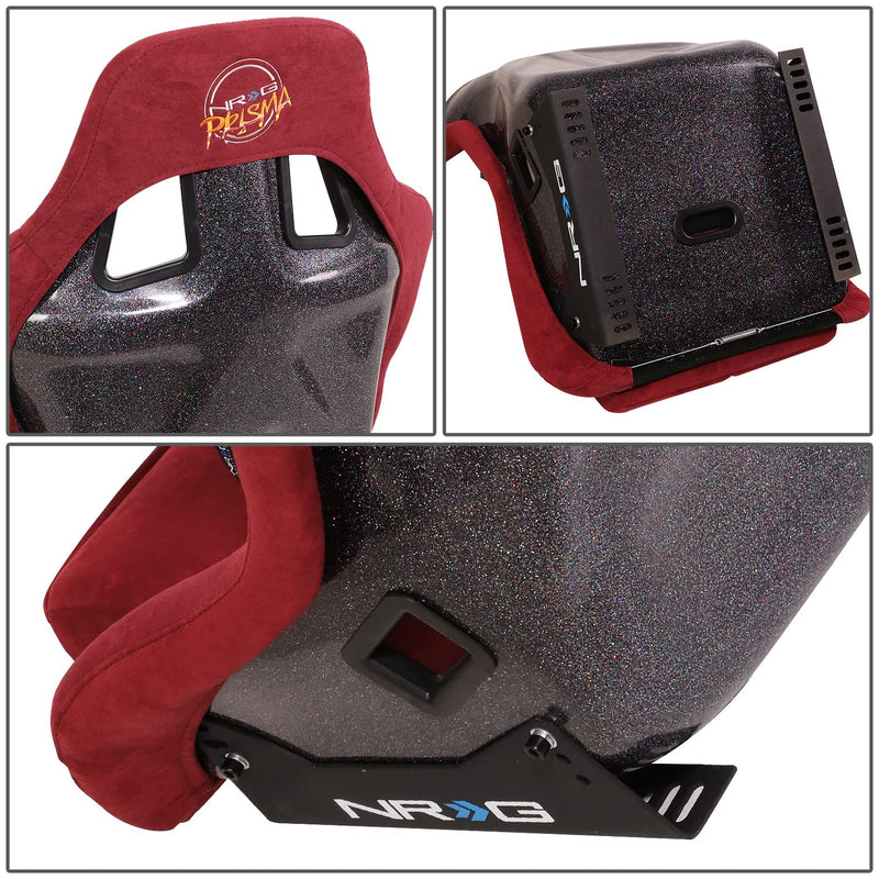 NRG Innovations Universal Fixed Back NRG-FRP-302MAR-PRISMA Bucket Racing Seat for 5-Point Harnesses, Size L, Maroon Alcantara Material, 24" W X 35" H X 18" D