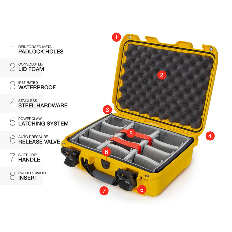 Waterproof Nanuk Hard Case 920 with Padded Dividers - Yellow
