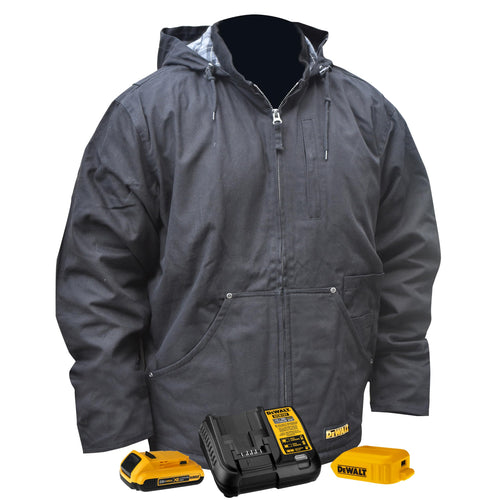 DEWALT Heated Heavy Duty Work Coat With 2.0ah Battery and Charger, Black, 2X US Adult Unisex