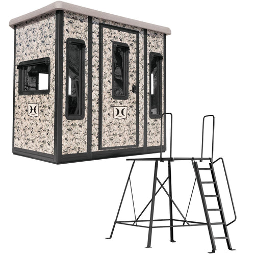 Hawk 87" W x 69" D x 78" T Compound Hunting Assembled Insulated Steel Box Blind | Floor with Rubber Pad and Multiple One-Hand-Operable Windows | Blind w/ 5ft Elite Tower