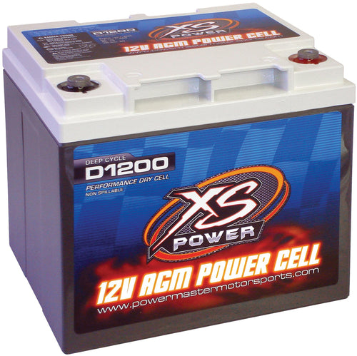 2600 Amp AGM Battery XS Power D1200 with M6 Terminal Hardware - 12 Volt 55Ah 740CA Deep Cycle AGM Powercell for Car Audio Systems and Performance Cars