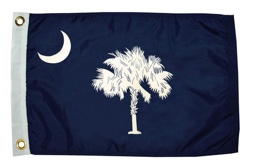Taylor Made Boat Flag South Carolina State, 12" x 18" 200-Denier Nylon Fabric, Screen-Printed Blue and White Palm Tree with Moon Design, Water-Repellent, for Boats, Docks, Decks, Pontoons - 93126