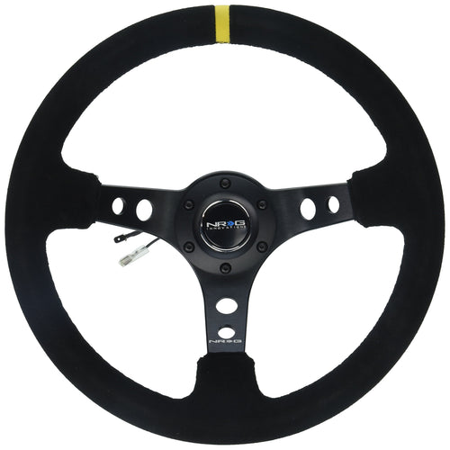 Reinforced Steering Wheel NRG Innovations RST-006S-Y (350mm Sport Steering Wheel (3" Deep) - Suede Black Stitchwith Yellow Center Mark)