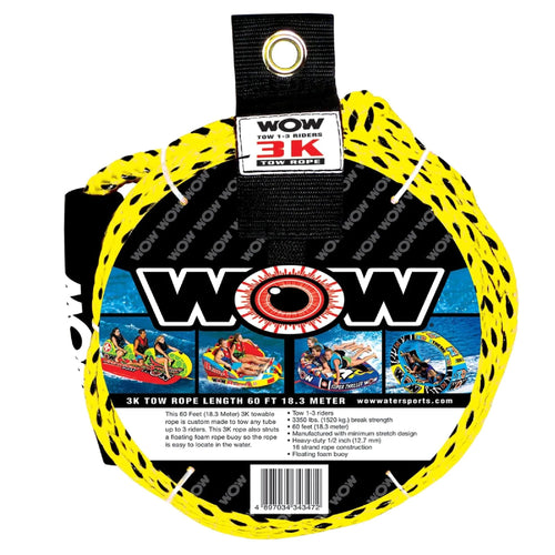 60 ft. WOW Sports 3k Tow Rope with Floating Foam Buoy 1 2 or 3 Person Tow Rope for Boating, 17-3030