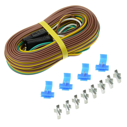 25 ft T-H Marine 4-Way Trailer Wiring Harness – 25' Wishbone Harness with Vehicle & Trailer Connectors, Color-Coded Wires & Clips for Boat Trailer Brake Turn Tail Lights