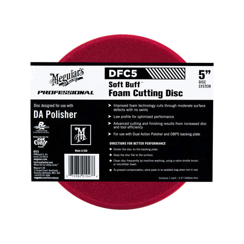 Meguiar's 5" Soft Buff DA Foam Cutting Disc - Hook and Loop Foam Pad for Removing Swirls, Scratches, and Oxidation - for use with 5" DA Backing Plate and DA Polisher, 1 Disc
