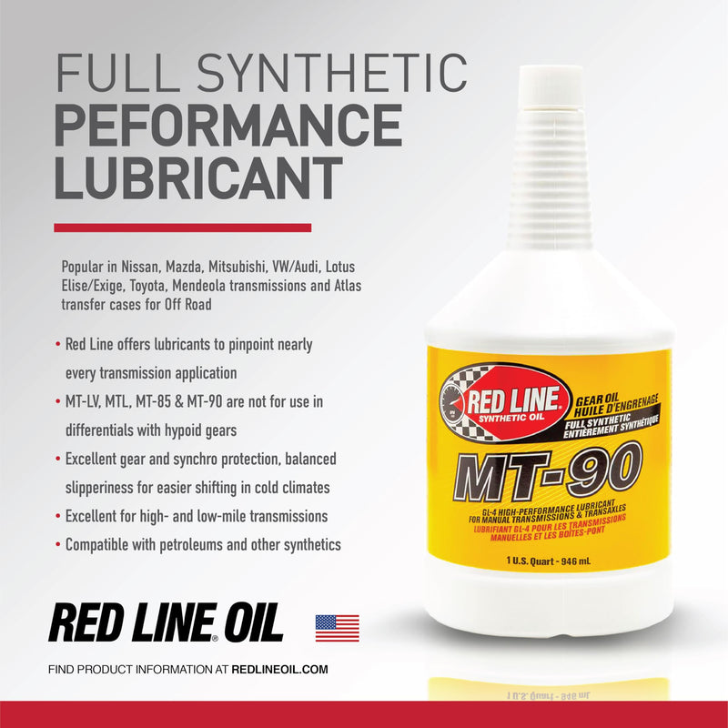 MT-90 Red Line 50304 75W-90 GL-4 Manual Transmission and Transaxle Lubricant (MTL)- 1 Quart