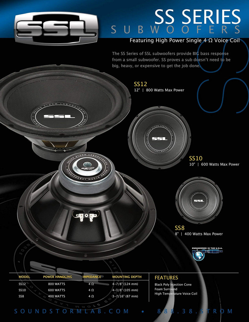 SS10 Sound Storm Laboratories SS Series 10 Inch Car Audio Subwoofer - 600 Watts Max, Single 4 Ohm Voice Coil, Sold Individually, Hook Up to Amp