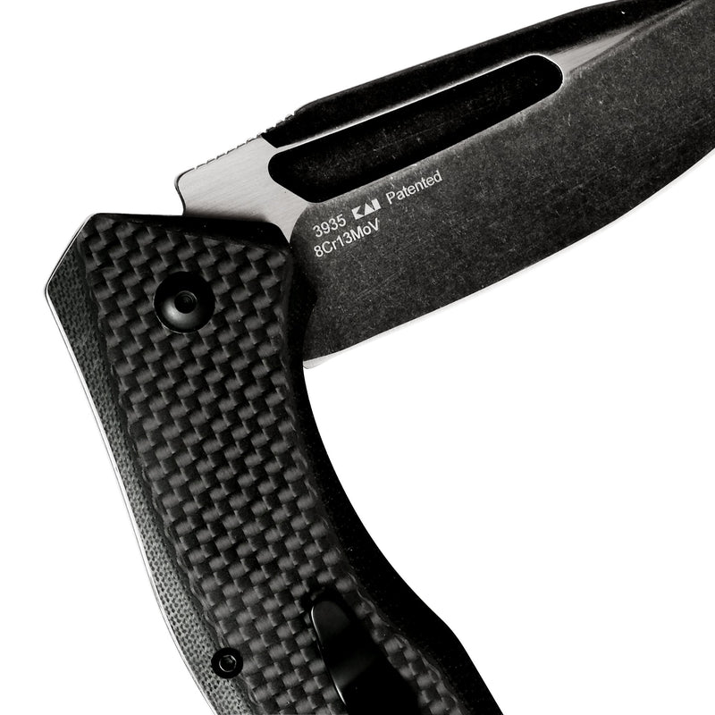 Kershaw Pocket Knife Flourish (3935); 3.5-Inch Blackwash Clip Point Blade with Black Carbon Fiber Handle; Features SpeedSafe Assisted Opening, Flipper, Lanyard Hole and Reversible Pocket Clip; 5.3 OZ.