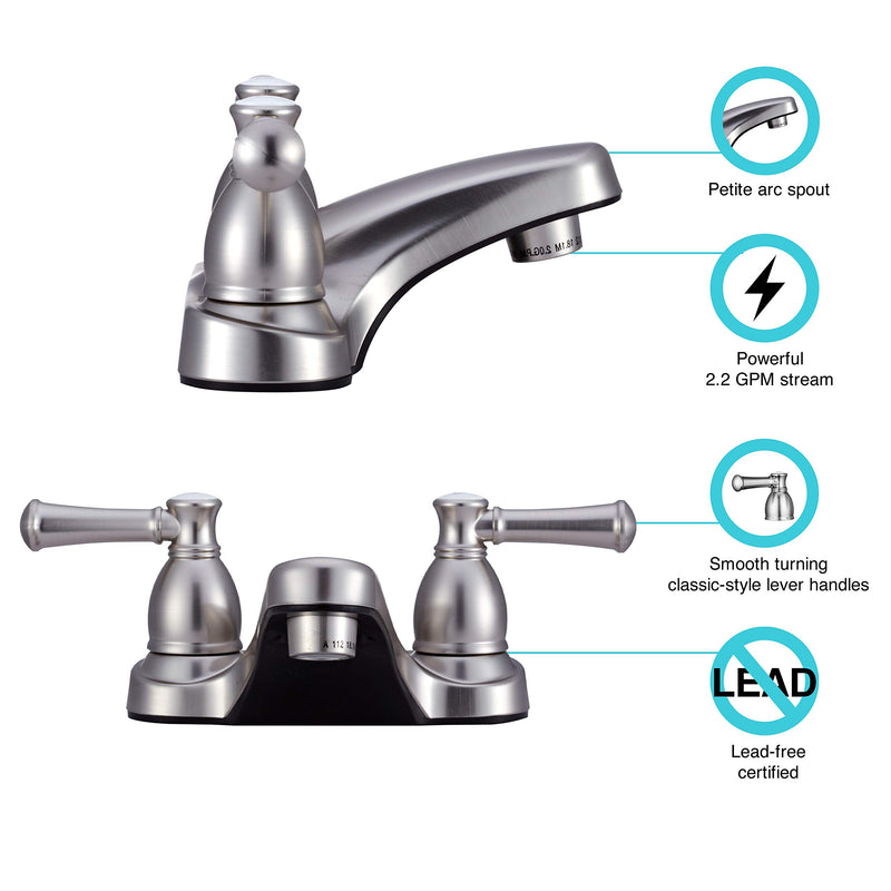 Dura Faucet RV Bathroom Faucet DF-PL700L-SN with Classical Hot and Cold Handles (Brushed Satin Nickel)