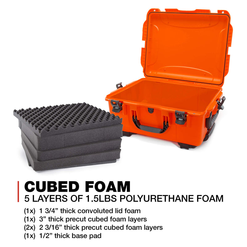 Waterproof Nanuk 955 Hard Case with Wheels and Foam Insert - Orange