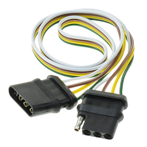 4-Way T-H Marine Trailer Side Connector – 24 in Wiring Extension with Color-Coded Wires for 12V DC Vehicle to Trailer Brake Turn Tail Light Hookup
