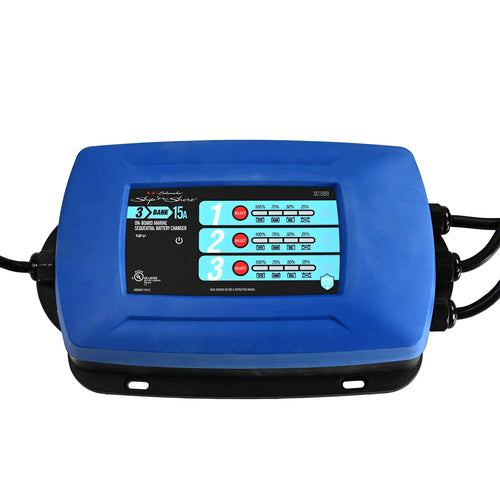 Fully Automatic Schumacher-SC1389 Direct-Mount 3-Battery Charger and Maintainer - 15 Amp, 12V - for Marine Batteries