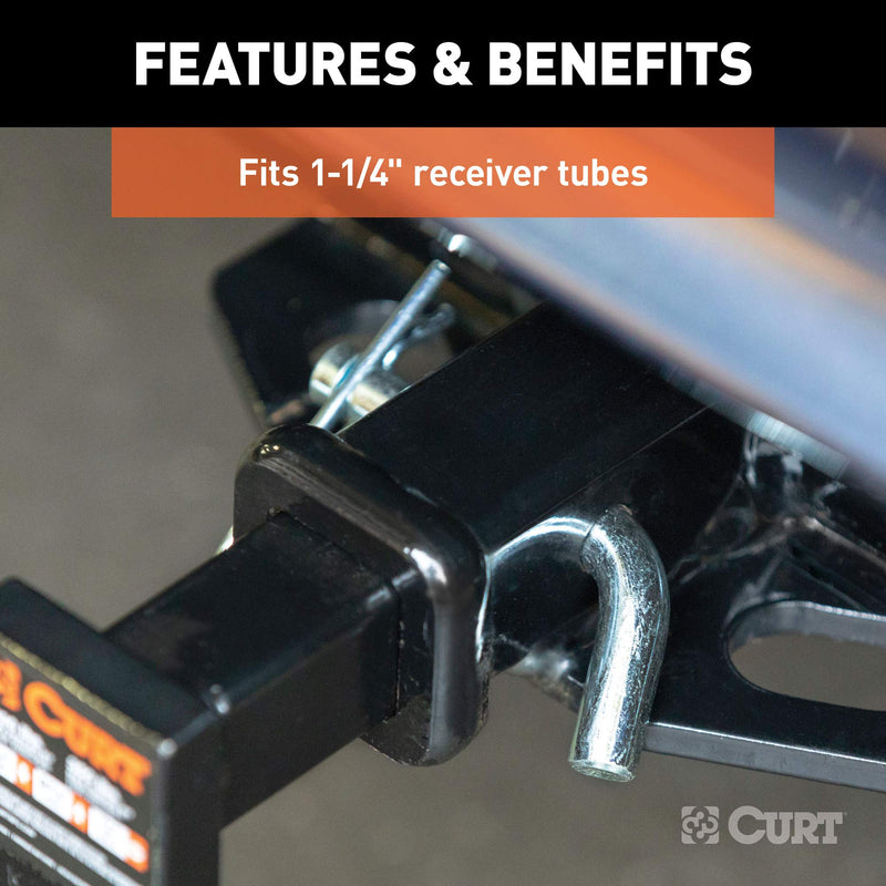 CURT Trailer Hitch Pin & Clip with Grooved Head, 1/2-Inch Diameter, Fits 1-1/4-Inch Receiver, Clear ZINC