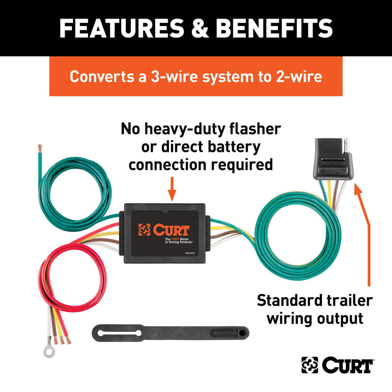 CURT 56130 4-Pin Wiring Harness Non-Powered 3-to-2-Wire Splice-in Trailer Tail Light Converter
