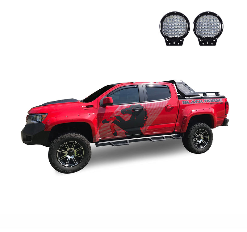Vigor Black Horse Roll Bar W/Cross Bar Incl.Set of 9" Black Round LED Light Modular Black Compatible with 2015-2022 Chevrolet Colorado|2015-2022 GMC Canyon-VRCB6405B-PL69B