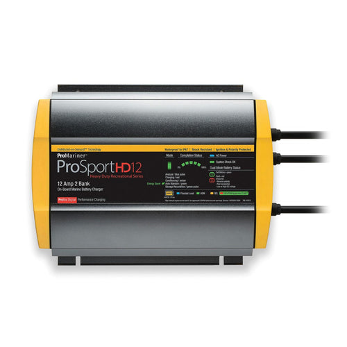 ProSport HD Waterproof Marine Battery Charger ProMariner 44012, 12 Amp, 2 Bank