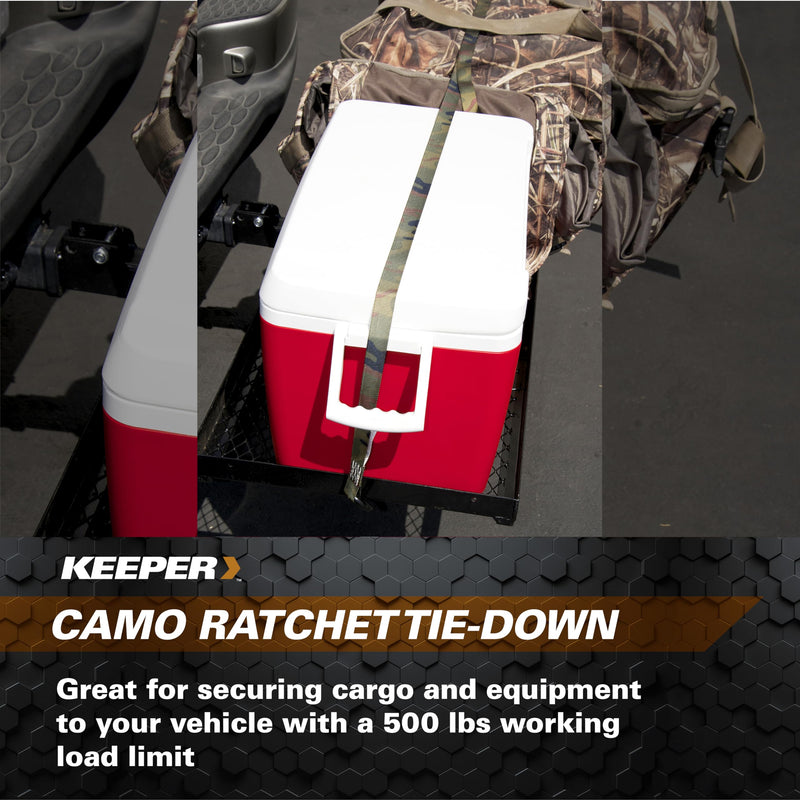 Hampton Keeper 1” x 12' Camo Ratchet Tie-Down with S Hooks, 2 Pack - 500 lbs. Working Load Limit