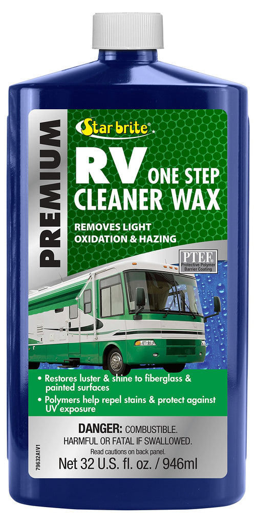 Premium RV STAR BRITE One Step Cleaner Wax - Cleans, Protects & Enhances RVs - Restores Color & Shine - UV Inhibitors - Ideal for Scuff Marks - Use by Hand or Buffer - 32 OZ (079632)