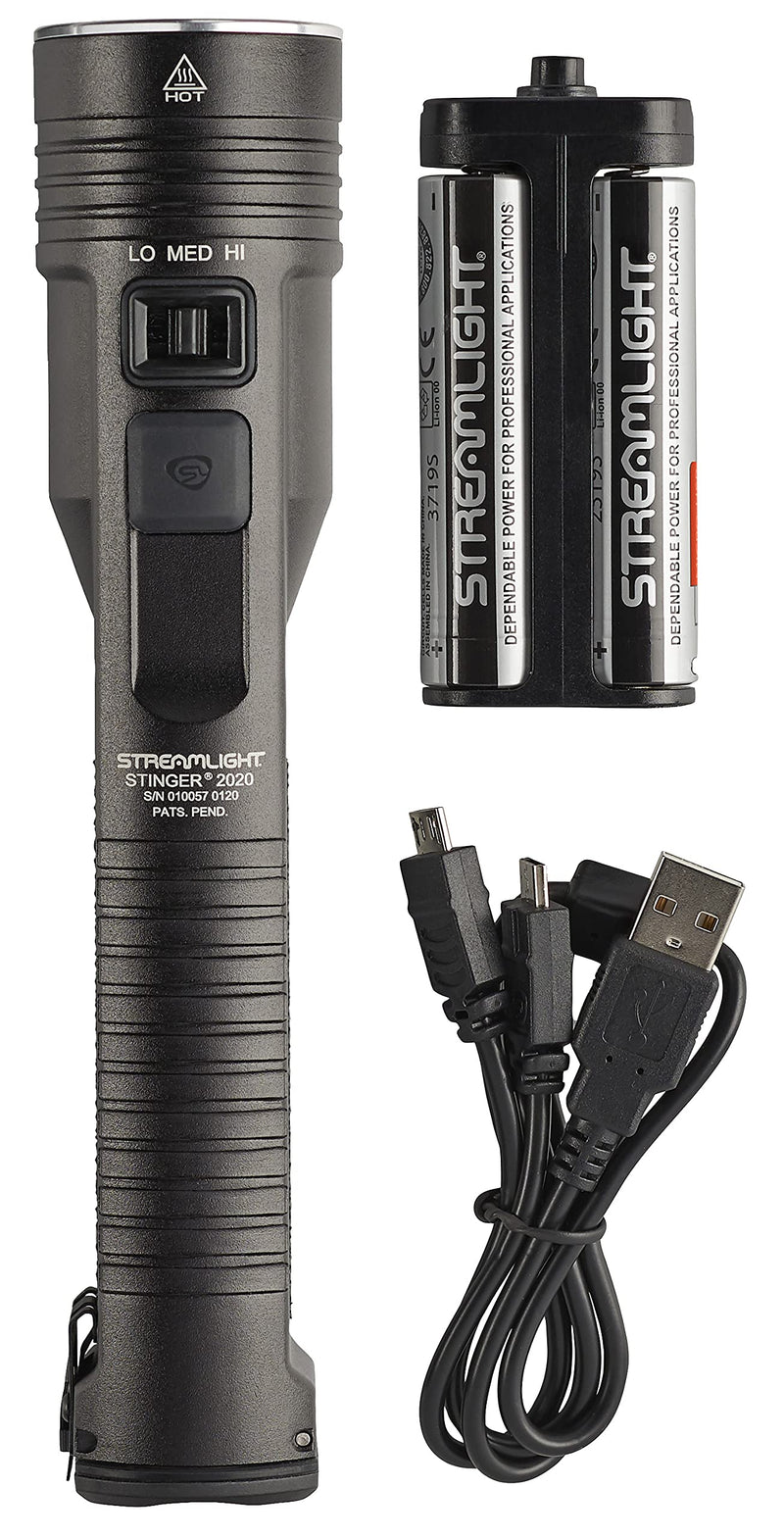 Streamlight 78100 Stinger 2000-Lumen Rechargeable Professional Flashlight with Y USB Cord and Without Charger, Black 2020