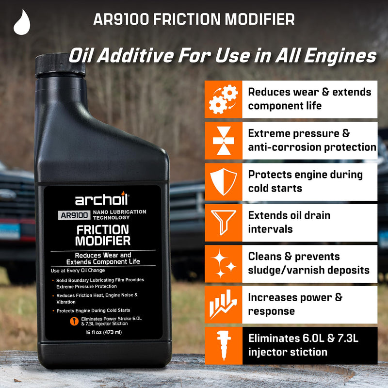 AR9100 Oil Additive (16oz) for All Vehicles - Cold Starts Powerstroke, Eliminates Injector Problems