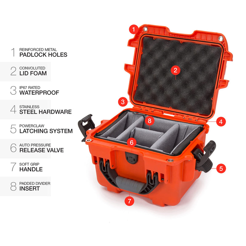 Orange Nanuk 908 Case with Padded Dividers