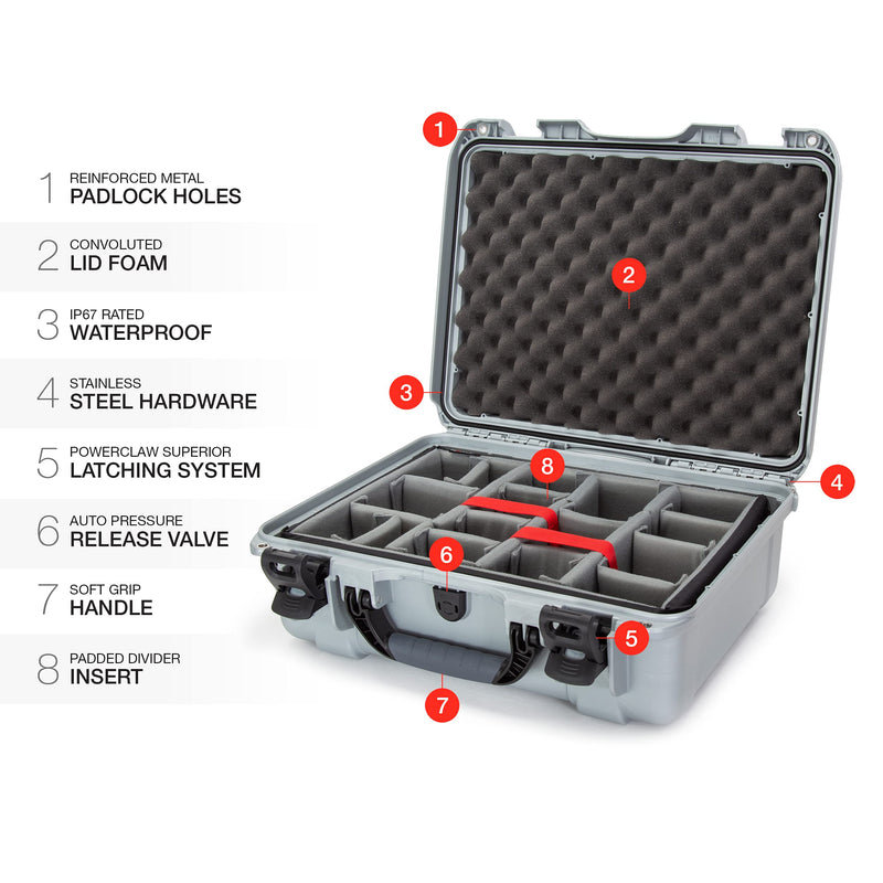 930 Waterproof Hard Case Nanuk with Padded Dividers - Silver,930-2005