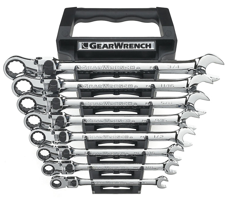 12 Pt. GEARWRENCH XL Locking Flex Head 8 Pc. Ratcheting Combination Wrench Set, SAE - 85798