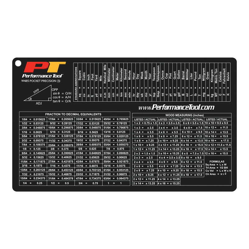 W485 Performance Tool Pocket Precision Reference Cards Set, 1 Pack