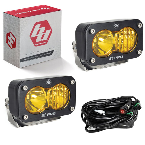 Baja Designs Black S2 Pro LED Auxillary Light Pods Pair - 2 PCS LED with Wiring Harness (Driving/Combo; Amber)