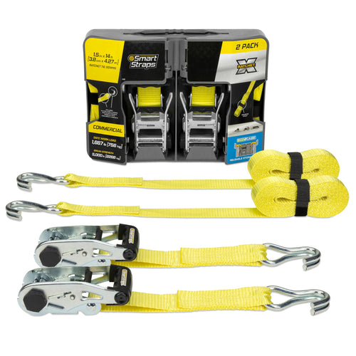 14’ SmartStraps Ratchet Straps, 2 Pack –5,000lbs Break Strength, 1,667lbs Safe Work Load –Commercial Tie Down Straps for Heavy Duty Cargo, Haul Equipment and Vehicles