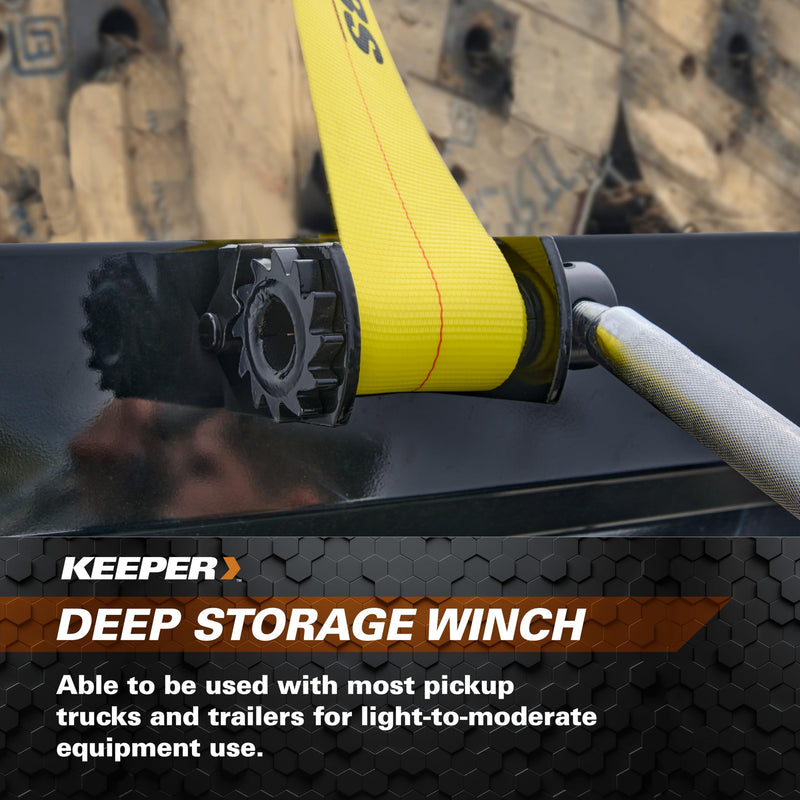 Deep Storage Keeper Winch - Holds up to 4” x 30’ Heavy Duty Webbing - 5,500 Working Load Limit