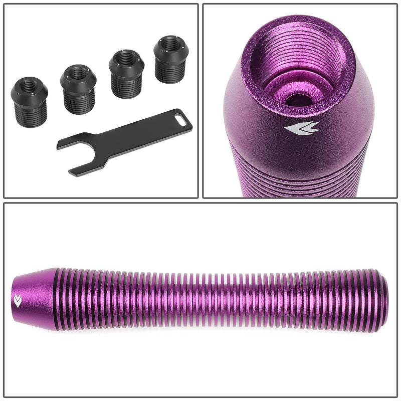 NRG Innovations Universal Aluminum SK-710PP Shift Knob with Thread Adapters, Heatsink Style Long Curvy Cylinder Lever,Purple