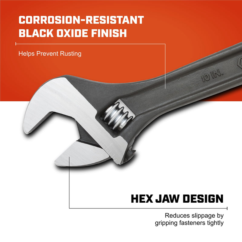 10" Adjustable Crescent Black Oxide Wrench, Boxed - AT210BK